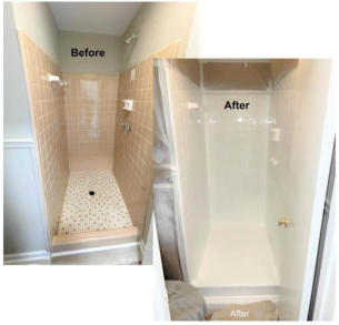 brown tile shower before and after refinishing