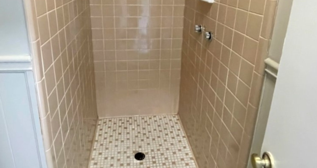brown tile shower stall