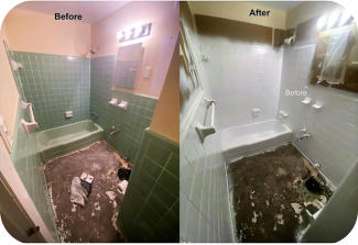 green bathroom wall tile before and after refinishing 