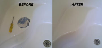 hole damage in bathtub before and after repair