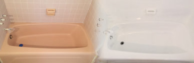peach bathtub before and after refinishing