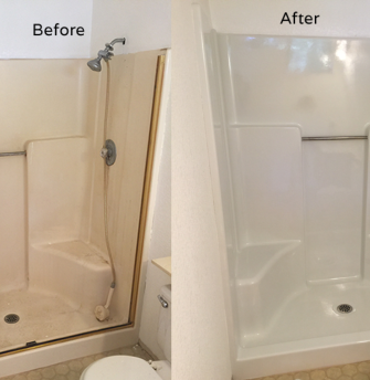 shower stall before and after refinishing